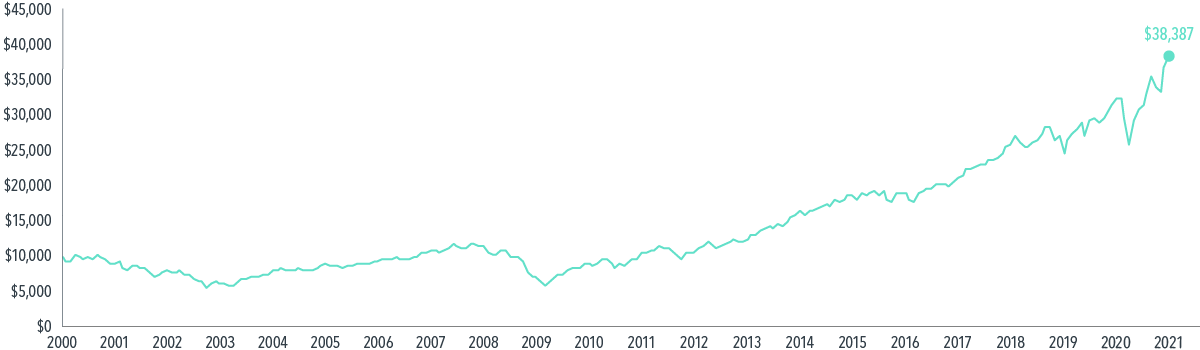 Hypothetical Growth of Wealth in the S&amp;P 500 Index